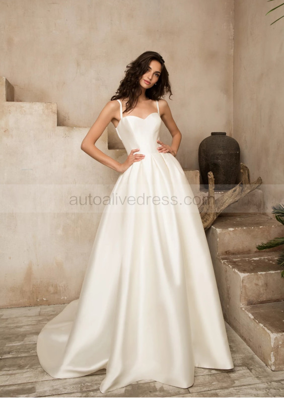 Ivory Satin Keyhole Back Classic Wedding Dress